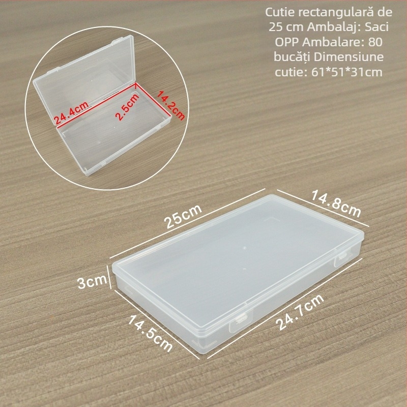 Cutie de depozitare dreptunghiulară, transparentă, PP, protecție împotriva prafului, pentru papetărie și unelte, cutie pentru carduri de culoare, cutie de prezentare