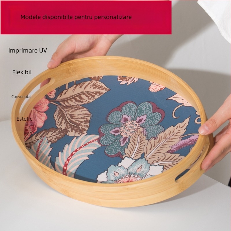 Tavă din bambus, tavă ovală pentru ceai și fructe, stil Nordic, suport de depozitare pentru cești, tavă decorativă adâncă