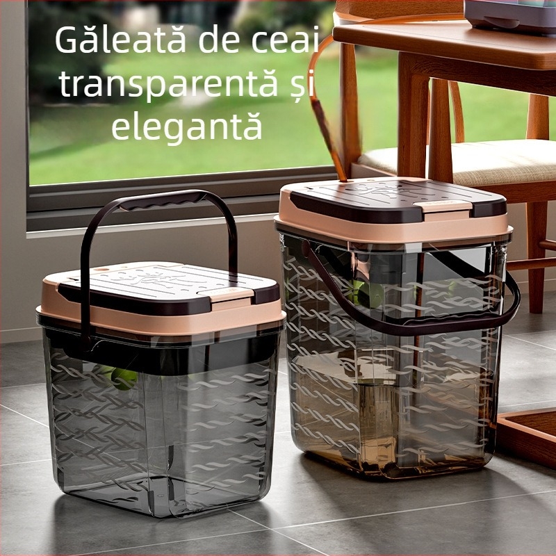 Set transparent de accesorii pentru ceai: găleată pentru resturi de ceai, găleată de drenaj și tavă de ceai