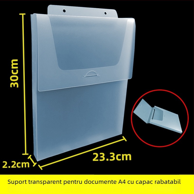Cutie suspendată pentru documente A4 cu afișaj transparent și capac pliabil