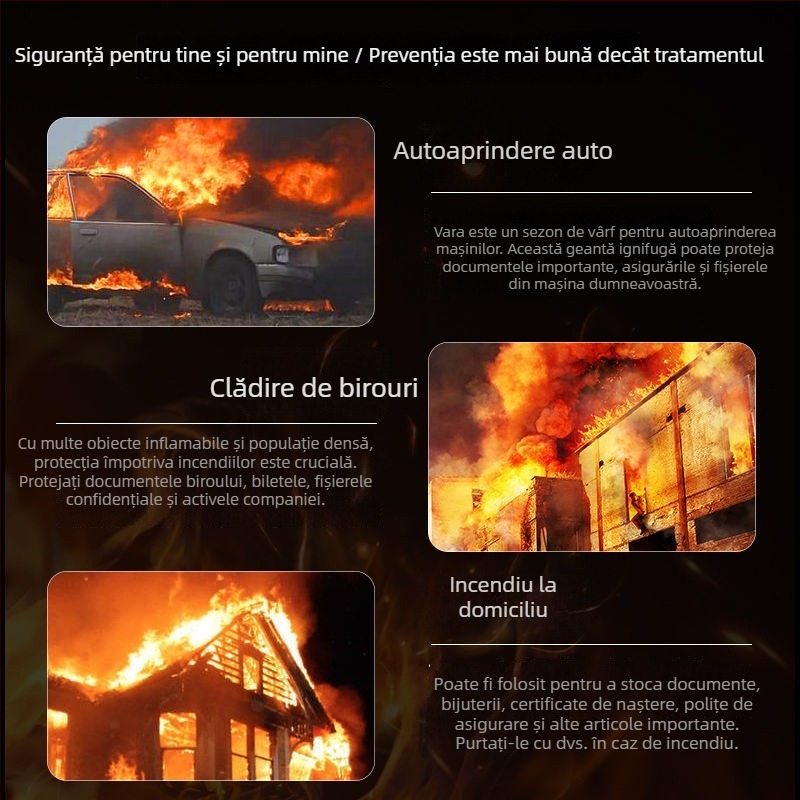 Cutie arhivă anti-foc, seif pentru documente rezistent la foc și geantă pentru valori