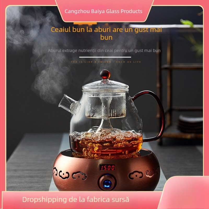 Ceainic din sticlă rezistentă la căldură, gros, 1200 ml, pentru uz casnic, compatibil cu plita electrică ceramică