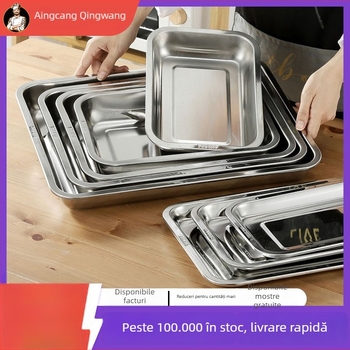 Tavă mare din oțel inoxidabil 304, pătrat/rectangular, pentru aburire orez, grătar pește și tavă de ceai perforată
