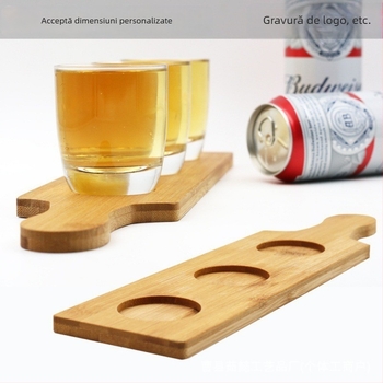 Tavă de degustare din bambus și lemn pentru pahare de vin, suport mic, tavă pentru ceai, tavă pentru bere, cu mai multe găuri
