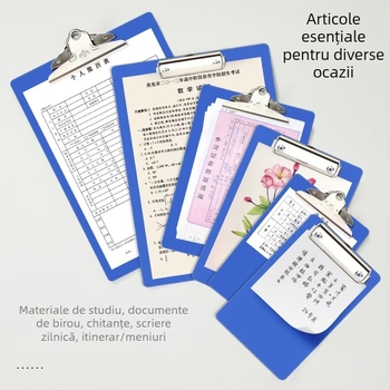 Mapă plastică pentru documente cu clemă A4/A5/A6, suport de scriere și clips pentru bonuri – accesoriu de birou