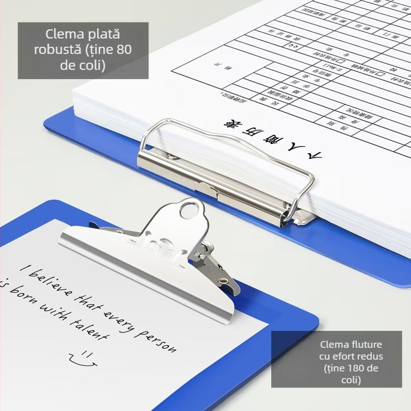 Mapă plastică pentru documente cu clemă A4/A5/A6, suport de scriere și clips pentru bonuri – accesoriu de birou