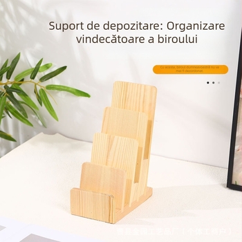 Raft din lemn pentru carduri de vizită, suport de afișare pe birou pentru reviste și flyere, vertical, cu 4 etaje și bază antiderapantă