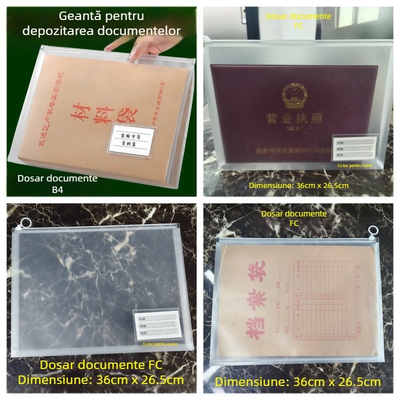 Geantă de fișiere B4 impermeabilă, transparentă, cu fermoar, pentru documente ale studenților
