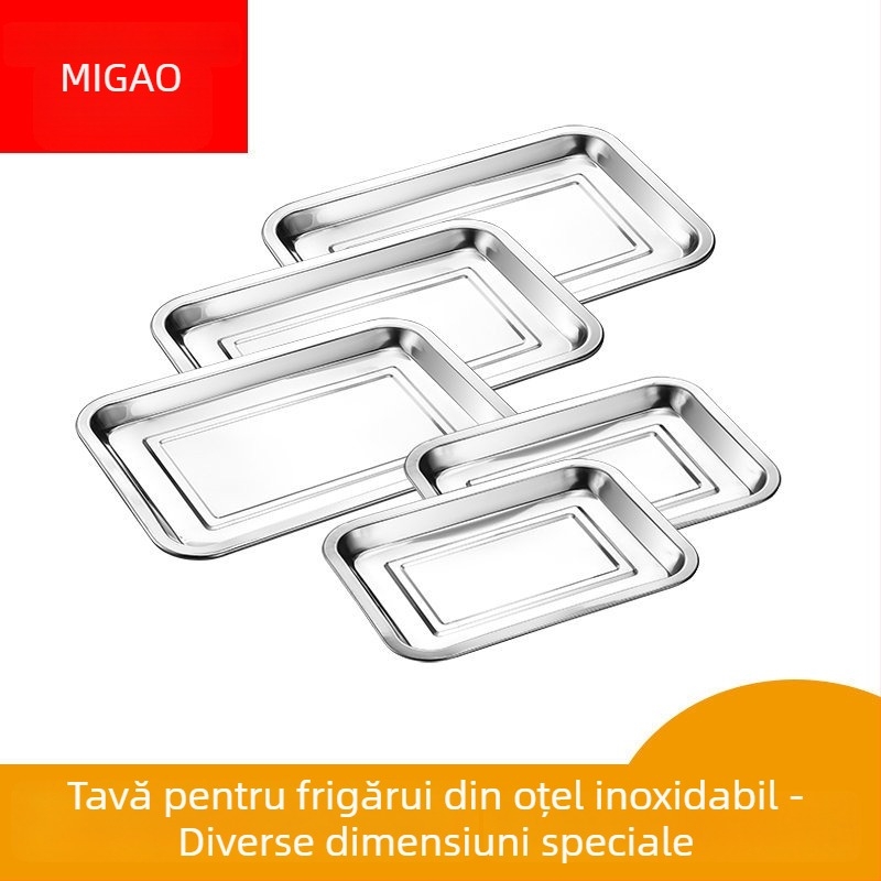 Gril din oțel inoxidabil gros, cu suport pentru frigărui, tavă pătrată pentru colectare apă, tavă de ceai, farfurie pentru pește la grătar, perforată