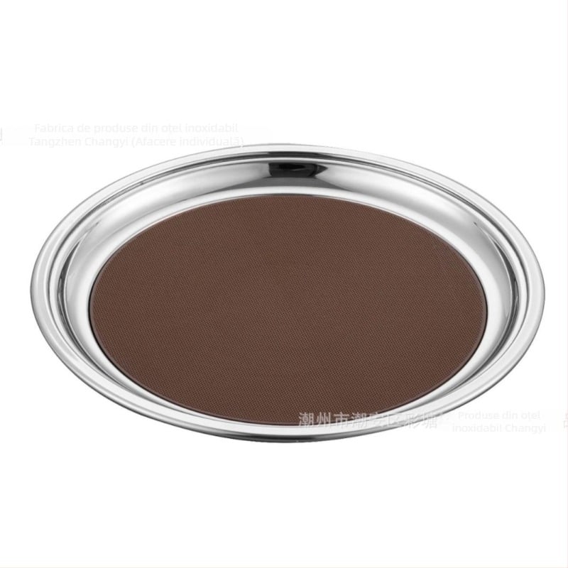 Tavă circulară pentru ceai din oțel inoxidabil, cu covoraș din silicon antiderapant, diametrul 20–21 cm, farfurie de desert pentru restaurant, în mai multe dimensiuni