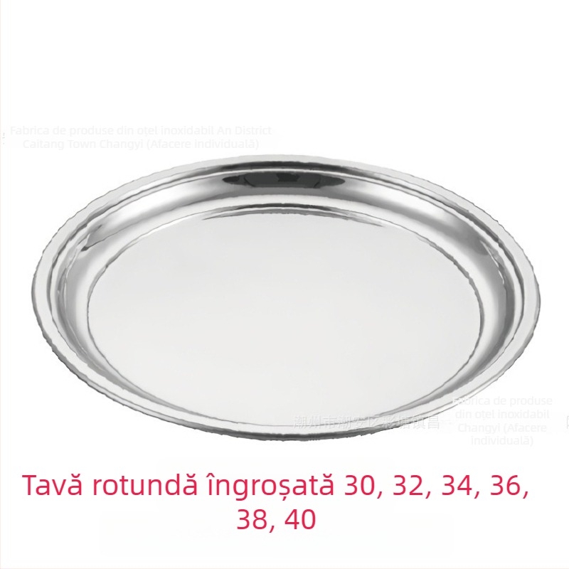Tavă circulară pentru ceai din oțel inoxidabil, cu covoraș din silicon antiderapant, diametrul 20–21 cm, farfurie de desert pentru restaurant, în mai multe dimensiuni