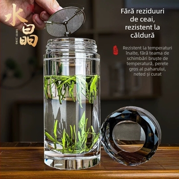 Ceaișcă de ceai din sticlă cristal, 500 ml, pentru mașină și birou, design de înaltă calitate, stil chinezesc nou, cutie cadou