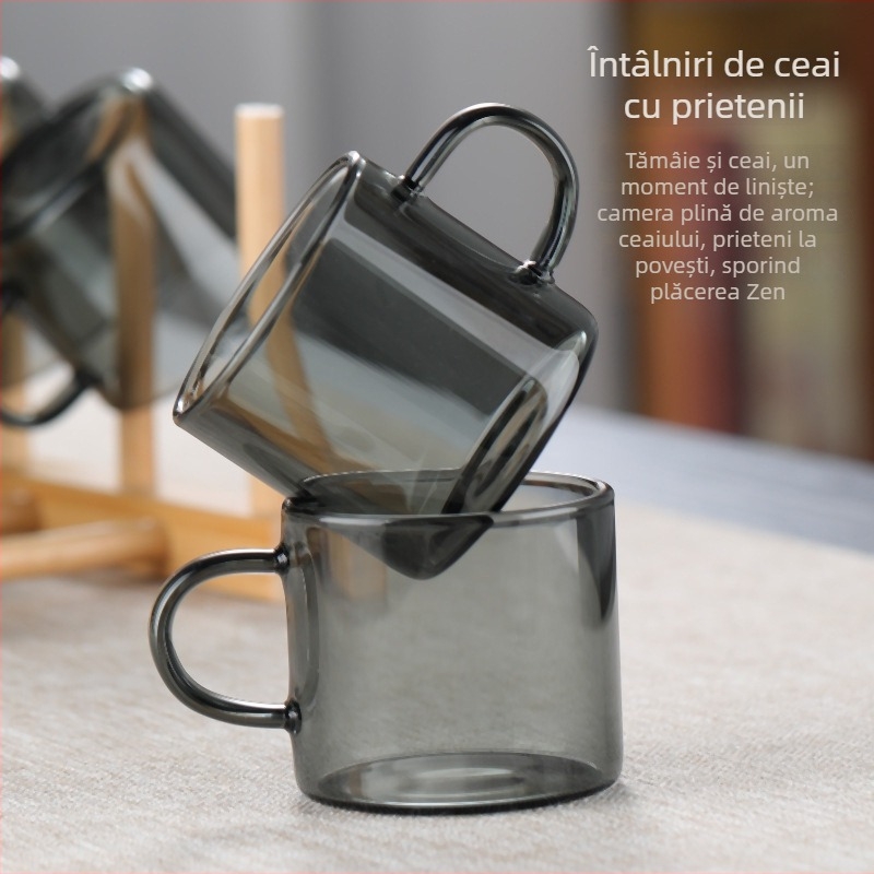 Ceșcuță de ceai din sticlă, gri fumuriu, termorezistentă, set de ceai pentru uz casnic, degustare rafinată.