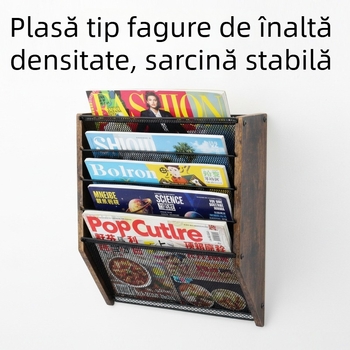 Organizator din lemn pentru fișiere montat pe perete, cu 5 etaje, suport pentru reviste