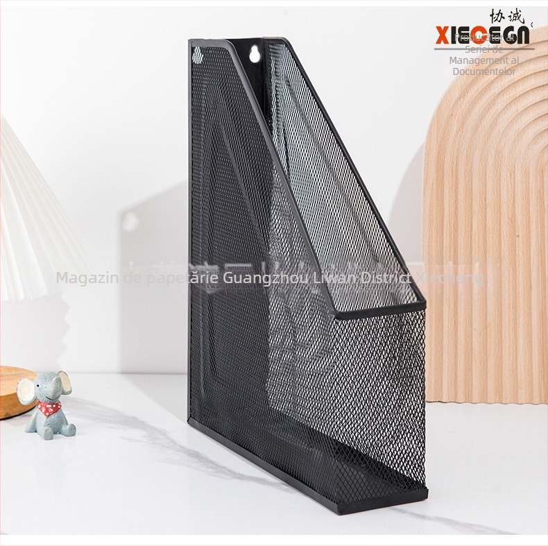 Raft din plasă metalică pentru reviste și fișiere, organizator de birou, 1 nivel, dimensiuni 275×75×320 mm