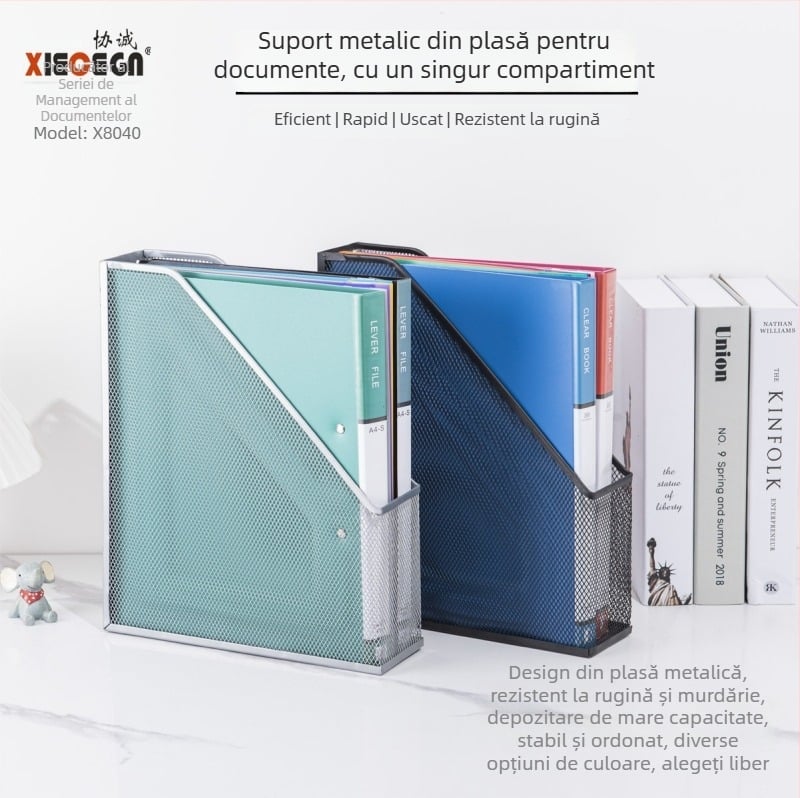 Raft din plasă metalică pentru reviste și fișiere, organizator de birou, 1 nivel, dimensiuni 275×75×320 mm