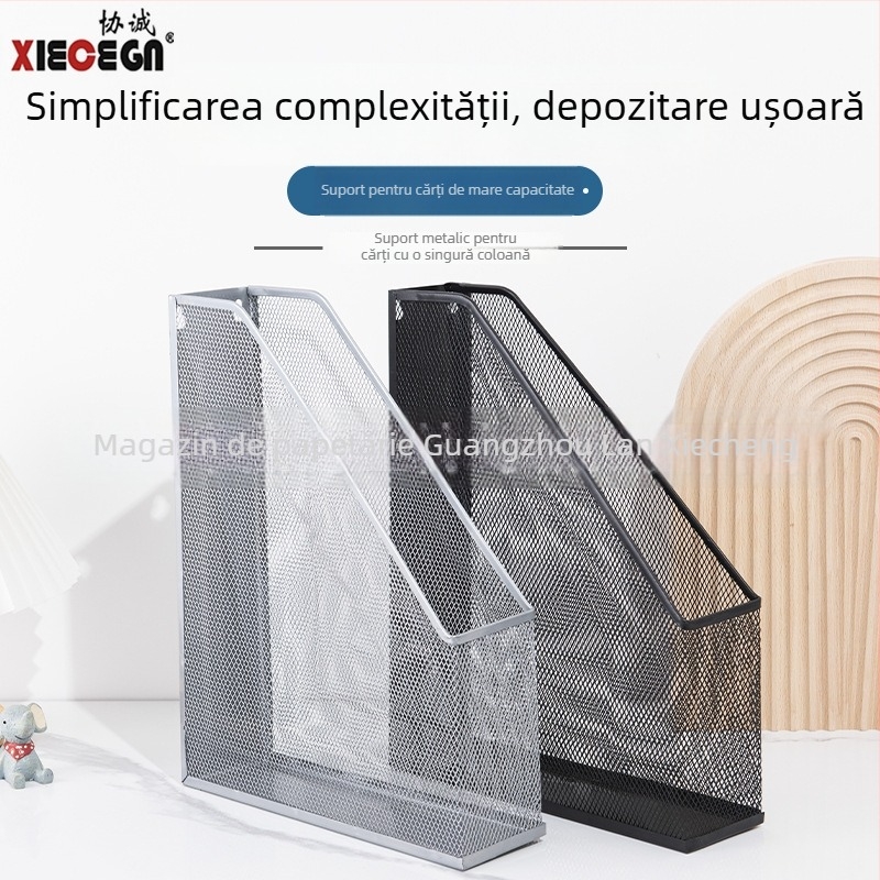 Raft din plasă metalică pentru reviste și fișiere, organizator de birou, 1 nivel, dimensiuni 275×75×320 mm