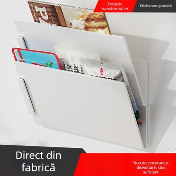 Raft de depozitare din oțel carbon, montat pe perete, cu magneți, pentru reviste și documente, fără găuri, organizator în unghi pentru casă, birou și bucătărie