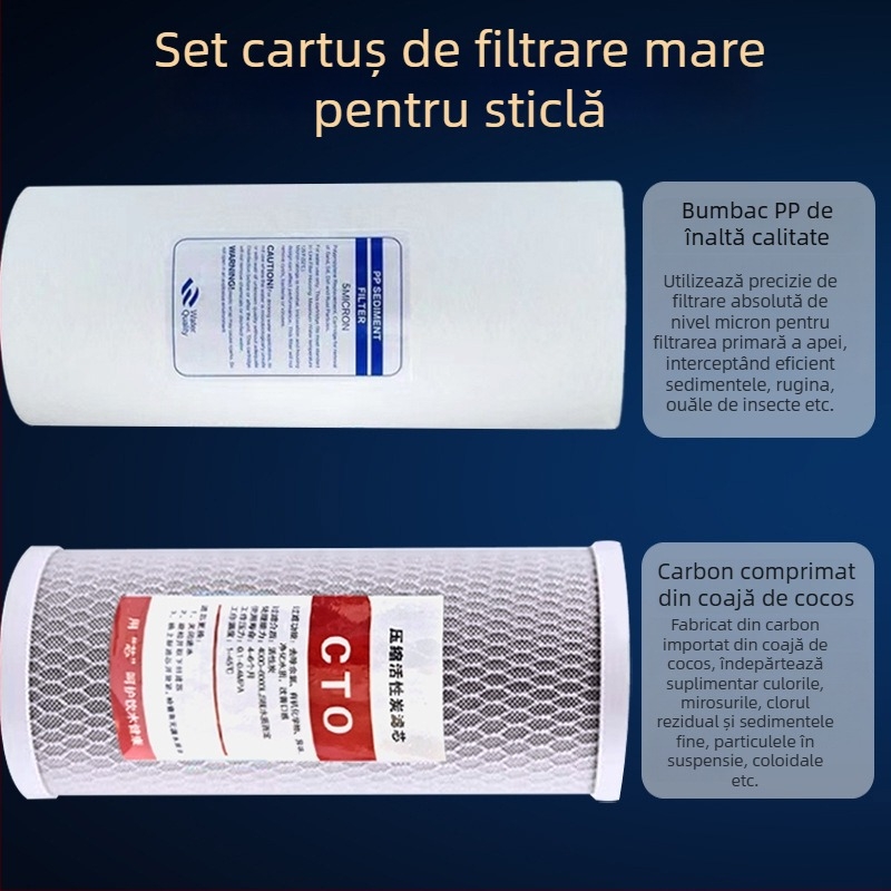 Element filtrare apă de 10 inch, Meltblown, CTO carbon activ, prefiltru pentru întreaga locuință