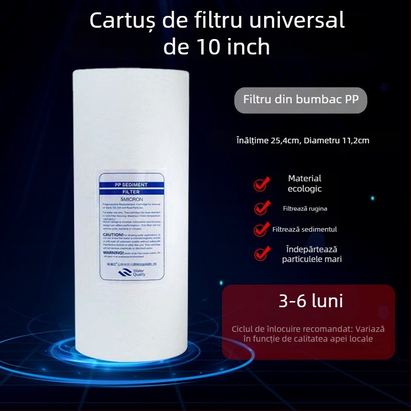 Element filtrare apă de 10 inch, Meltblown, CTO carbon activ, prefiltru pentru întreaga locuință