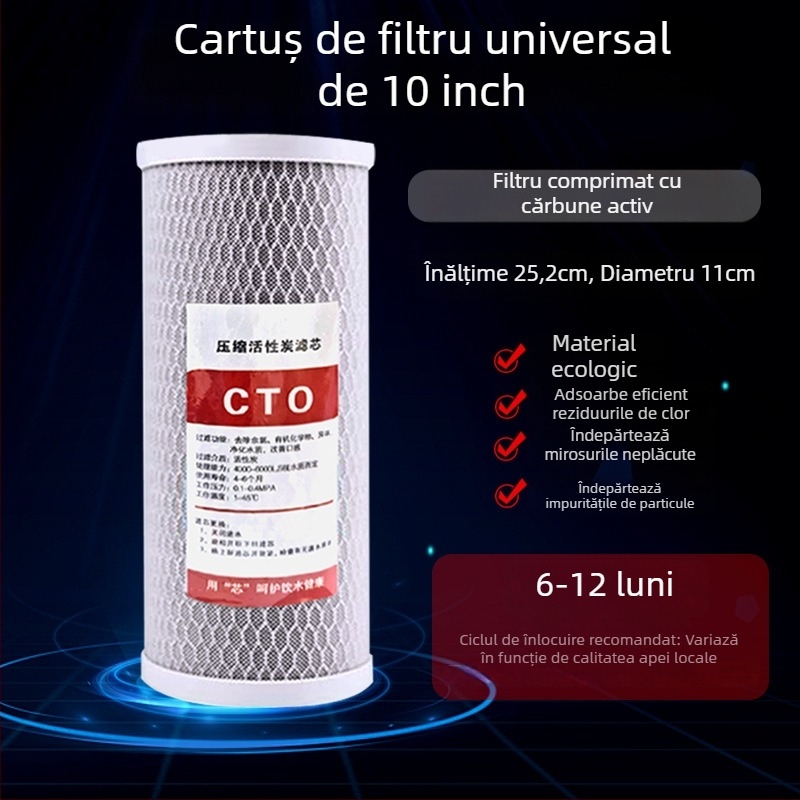 Element filtrare apă de 10 inch, Meltblown, CTO carbon activ, prefiltru pentru întreaga locuință