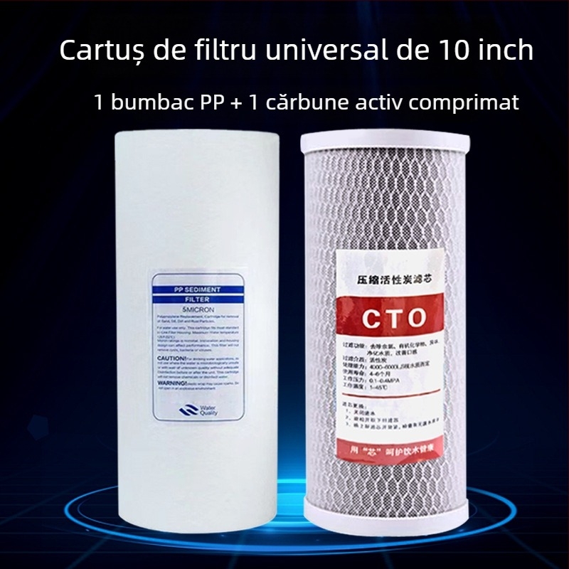 Element filtrare apă de 10 inch, Meltblown, CTO carbon activ, prefiltru pentru întreaga locuință