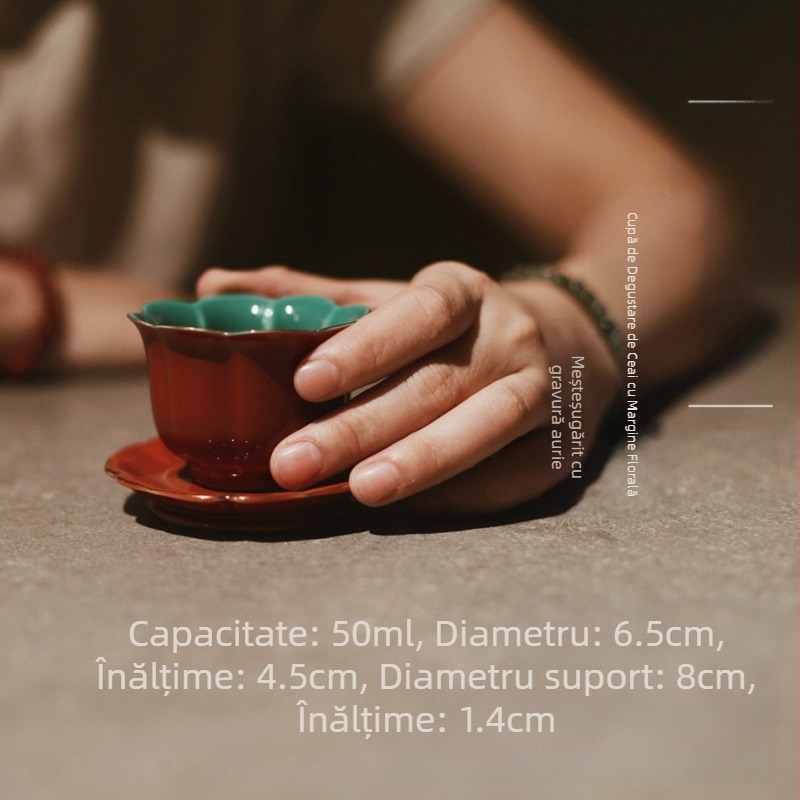 Ceașcă de ceai roșie din ceramică, stil chinezesc, pentru degustare de ceai
