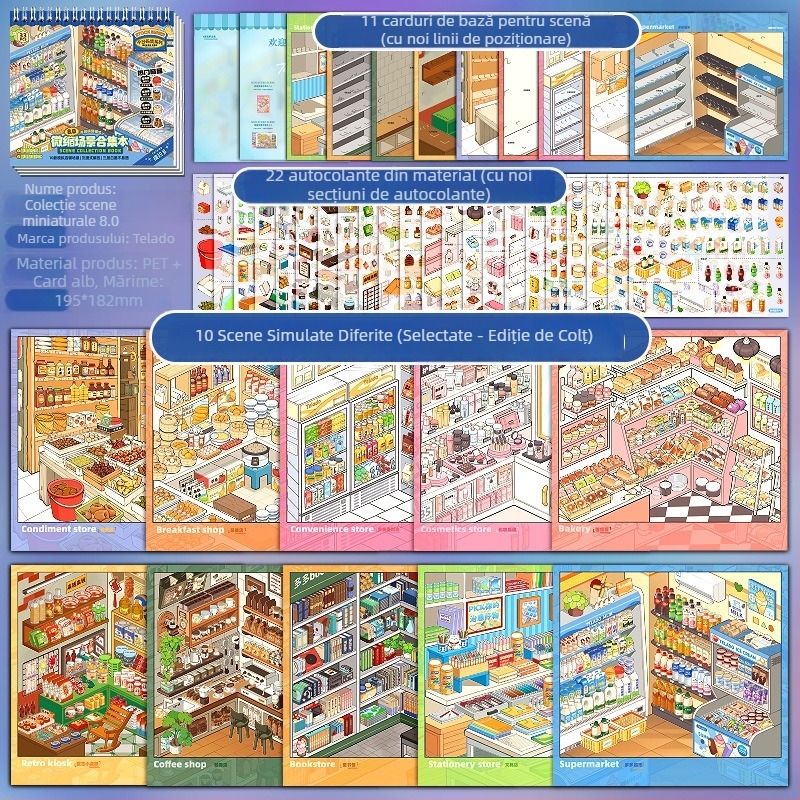 Telado Colecție de Scenă în Miniatură 8.0 – Autocolante Diorama cu Căsuță Desen Animat, Fete și Jucării pentru Copii