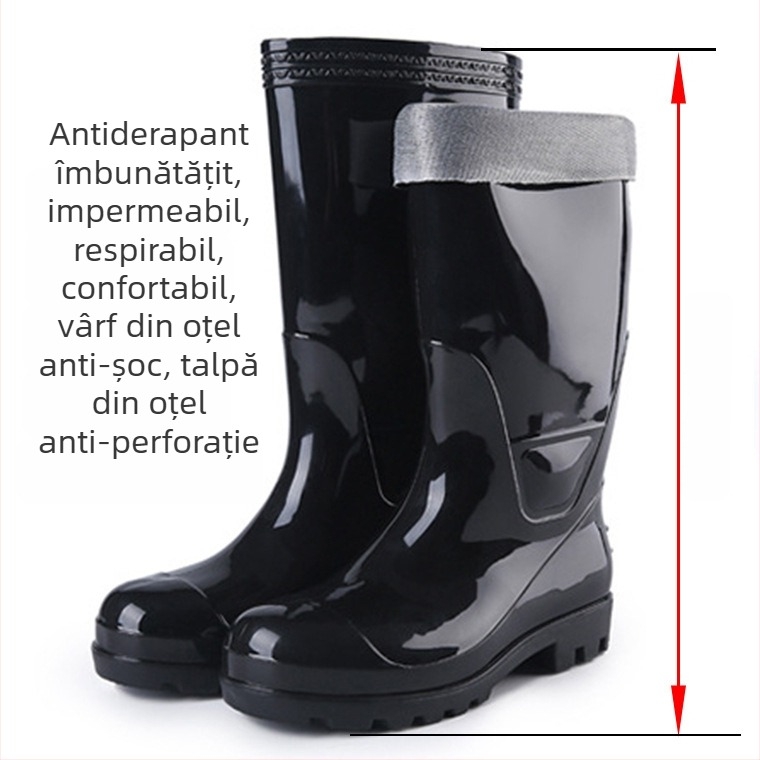 Aote cizme de ploaie cu vârf din oțel, anti-perforație, înalte, impermeabile și rezistente la ulei, talpă din oțel