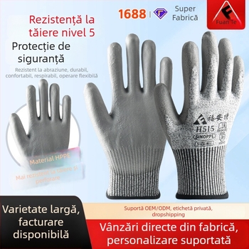 Mănuși rezistente la tăiere cu acoperire PU, nivel 5 protecție la tăiere, durabile, protecție pentru mâini, antialunecare