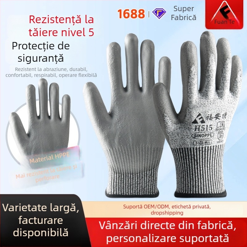 Mănuși rezistente la tăiere cu acoperire PU, nivel 5 protecție la tăiere, durabile, protecție pentru mâini, antialunecare