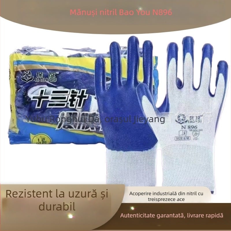 Baoyou N896 Mănuși din latex, acoperire dip plastic, rezistente la tăiere, antiderapante, durabile și călduroase pentru sudură
