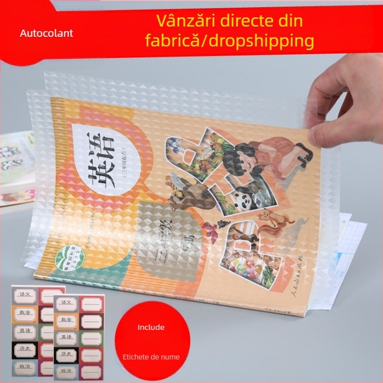 Folie autoadezivă pentru coperta de carte a elevilor, transparentă, rezistentă la apă, cu finisaj mat, grosime mare, protecție integrată