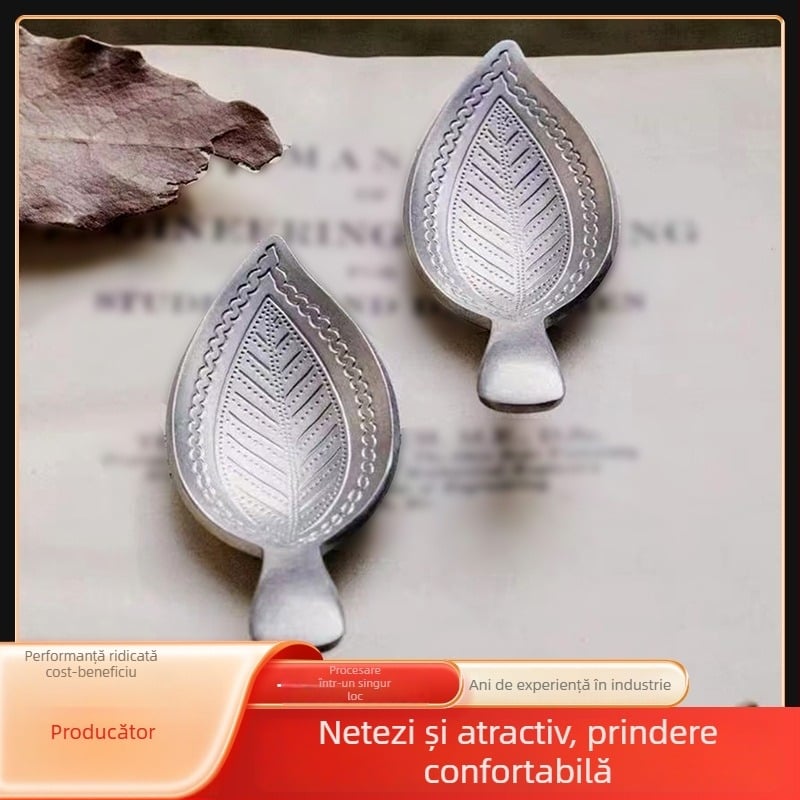 Linguriță de ceai cu formă de frunză, stil vintage, relief de frunză cu fulgi de zăpadă, mini, oțel inox 304