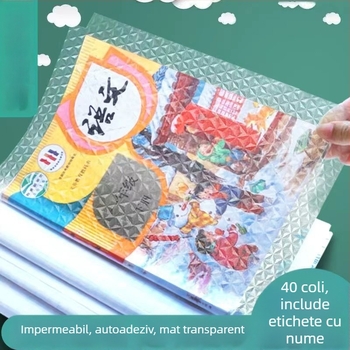 Husă transparentă de carte din PVC, model diamantat, pentru manuale școlare, autoadezivă, fără tăiere, rezistentă la apă, pentru elevii de la ciclul primar și gimnazial.