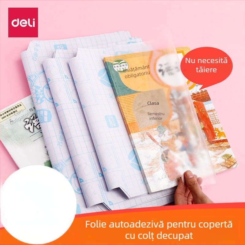 Deli folie autocolante pentru copertă de carte, transparentă, mată, pentru elevi de învățământ primar, impermeabilă, groasă, set complet
