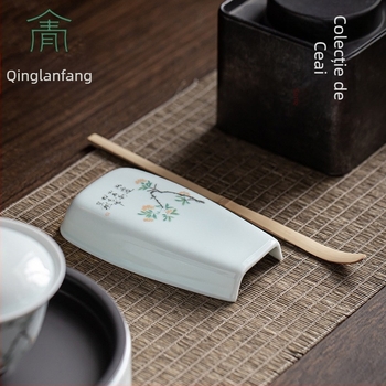 Set de ceai porțelan în stil chinezesc, verde închis, pentru ceremonia Gongfu, pictat manual – Cele Patru Sezoane ale Tinereții.