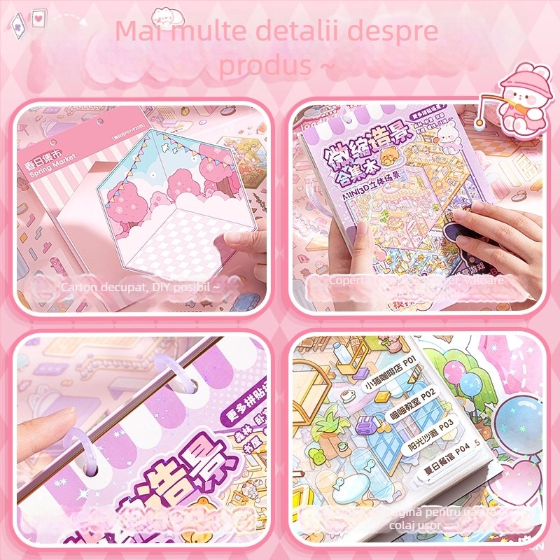 Kaba Bear Album cu stickere pentru peisaje pentru jurnal – casă 3D mică, jucărie făcută manual pentru copii