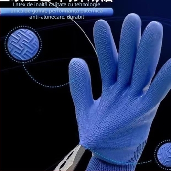 Mănuși Qiansheng S2, tricotate din poliester, latex embosat pentru anti-derapare, rezistente la uzură și tăiere, pentru utilaje agricole