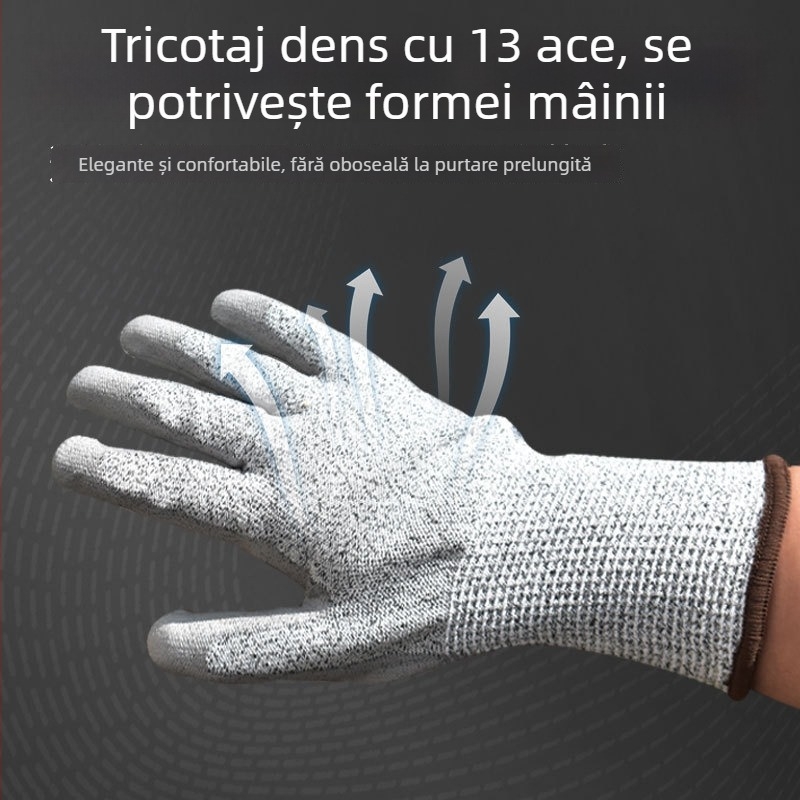 Mănuși de lucru nivel 5, rezistente la tăieturi, cu acoperire PU din cauciuc, palmă acoperită, durabile, țesătură antiderapantă