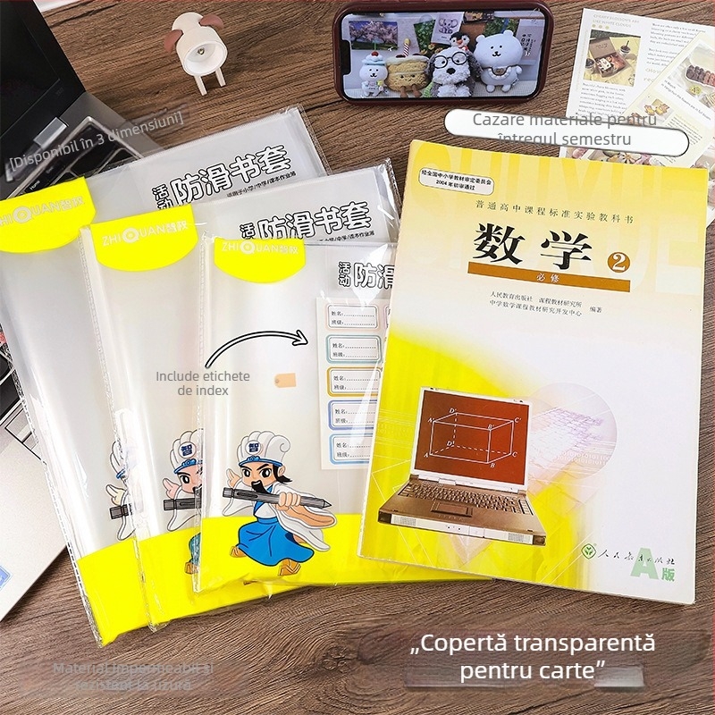 Husă de carte transparentă, din plastic îngroșat, pentru manuale de învățământ primar, fără tăiere, impermeabilă și rezistentă la zgârieturi, ecologică