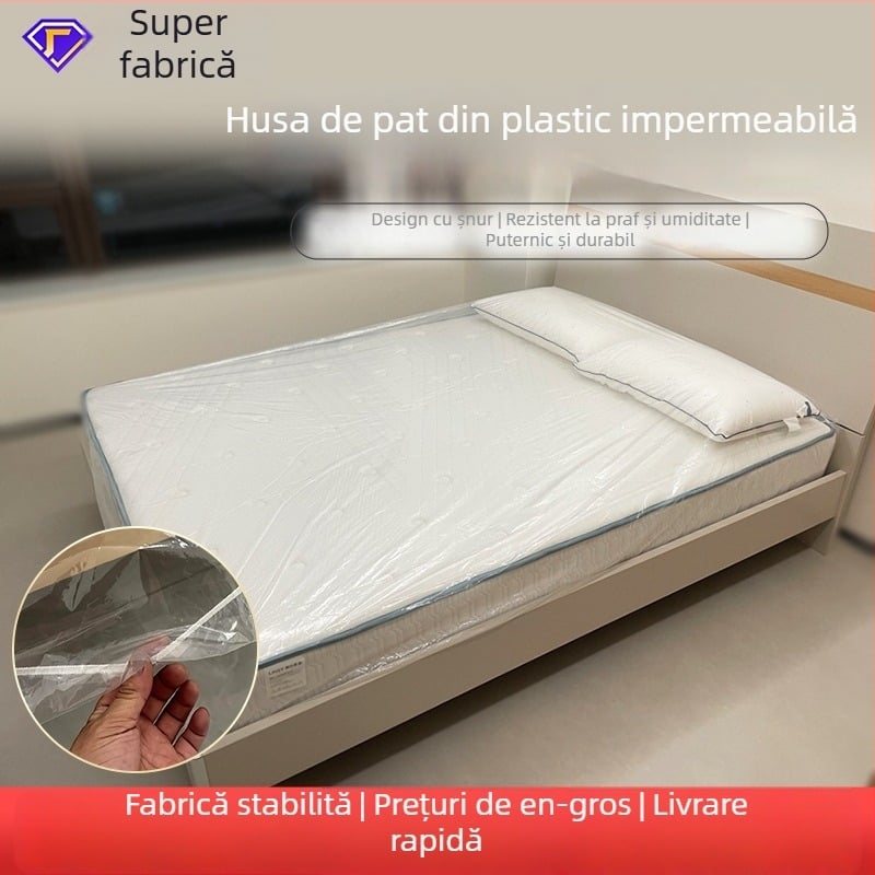 Protector transparent impermeabil pentru saltea, husă din plastic, protecție împotriva prafului pentru pat