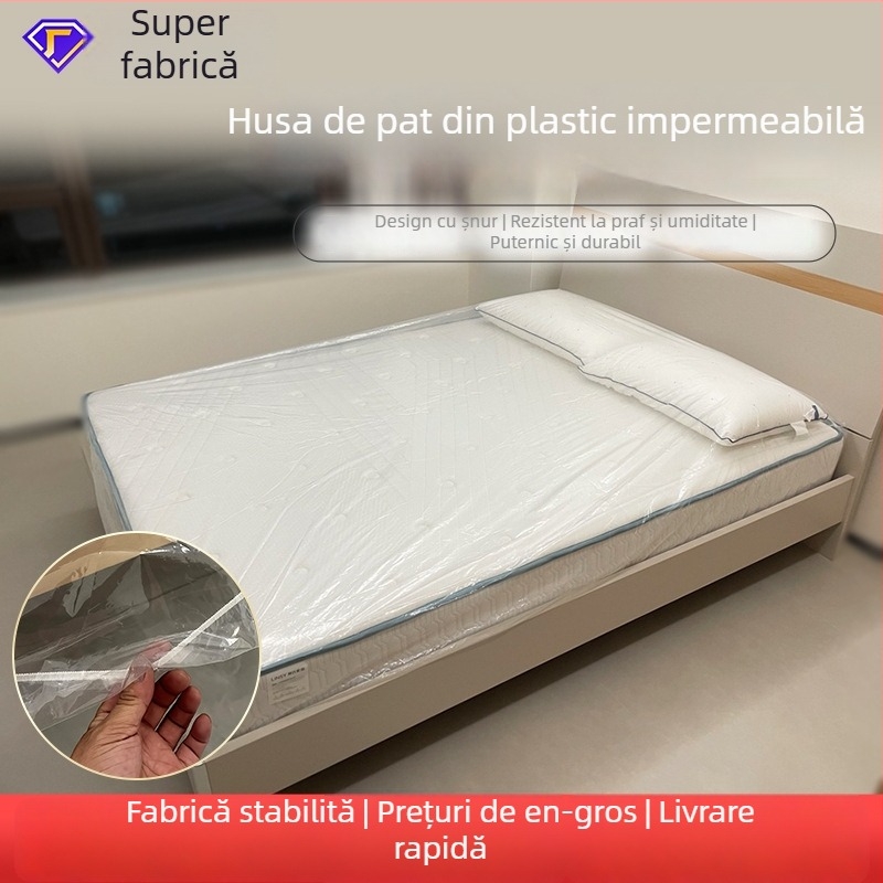 Protector transparent impermeabil pentru saltea, husă din plastic, protecție împotriva prafului pentru pat