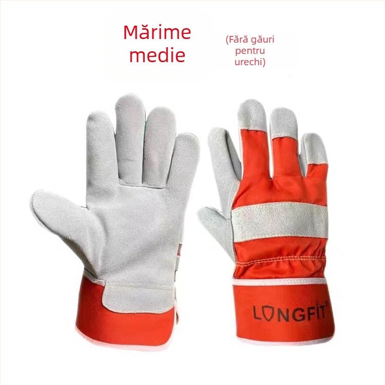 Mănuși de protecție pentru muncă Longfit, din piele de vită îngroșată, rezistente la uzură și la temperaturi înalte, anti-arzuri pentru lucrători în construcții