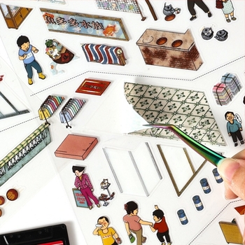 Seria 6.0: Temă oraș mic, autocolante 3D decupate, creativ și amuzant, peisaje cu luciu de ulei