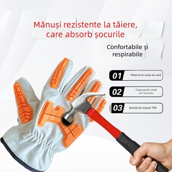 Mănuși pentru mineri, antișoc, din piele de vițel, pentru câmpuri petroliere și șantiere miniere; rezistente la tăiere și protecție la coliziune