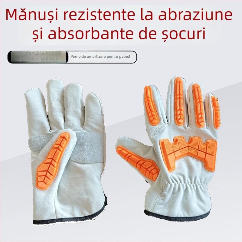 Mănuși pentru mineri, antișoc, din piele de vițel, pentru câmpuri petroliere și șantiere miniere; rezistente la tăiere și protecție la coliziune
