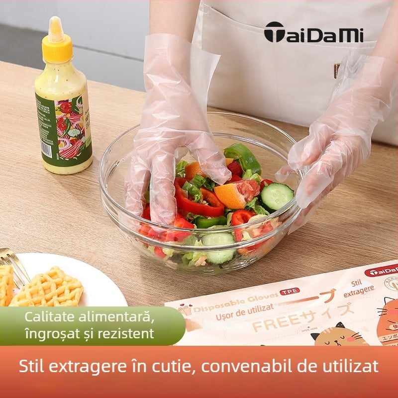Mănuși de unică folosință din TPE, de calitate alimentară, pentru bucătărie și catering, cu grosime crescută, ușor de purtat, pachet de 100 buc.