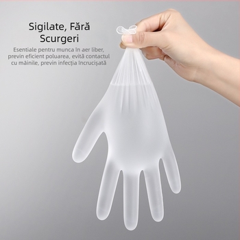 Mănuși din PVC de unică folosință pentru proceduri cosmetice: manichiură, vopsire păr, masaj, terapie pentru spate și picioare, bucătărie; transparente, impermeabile, grosime 0.05 mm