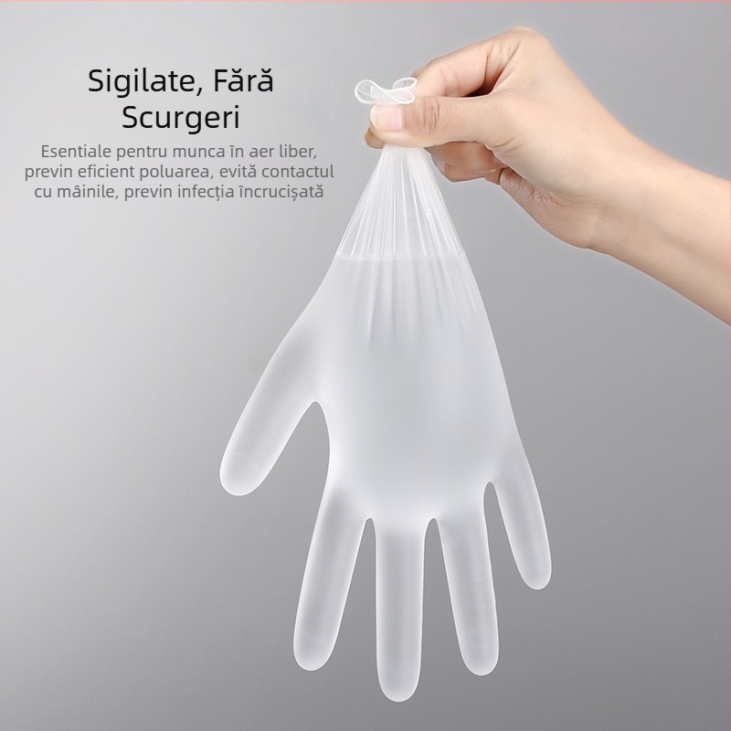 Mănuși din PVC de unică folosință pentru proceduri cosmetice: manichiură, vopsire păr, masaj, terapie pentru spate și picioare, bucătărie; transparente, impermeabile, grosime 0.05 mm